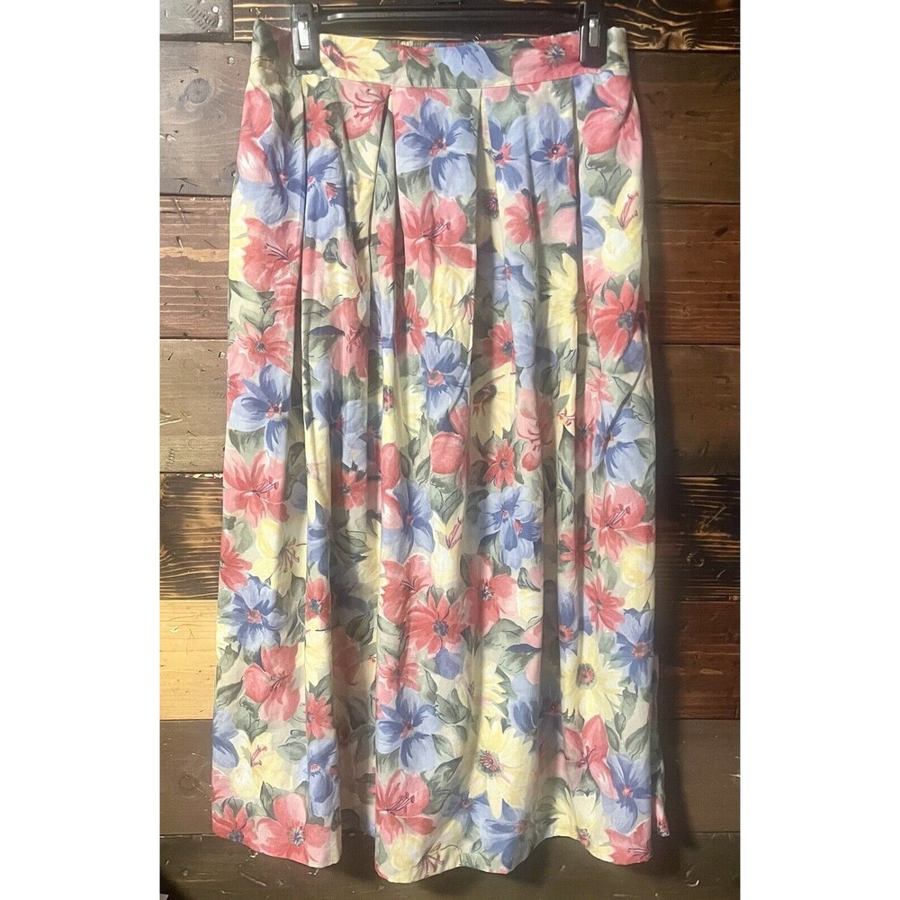 Cristin Stevens Vintage 70s Pleated Maxi Skirt Size Large Long Stunning Floral